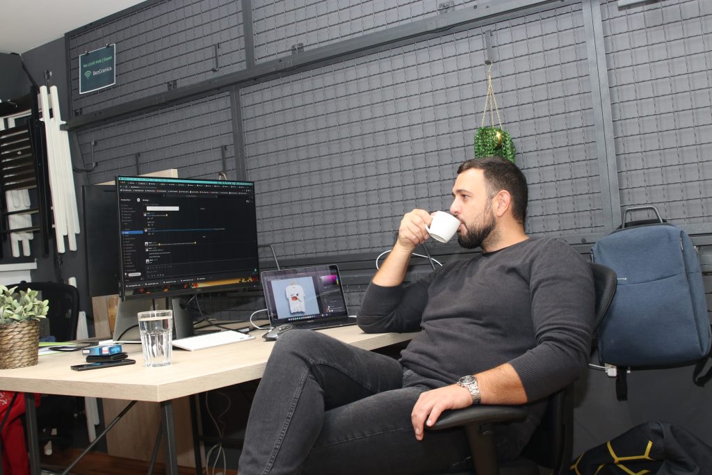 Picture shows man who are drinking coffee